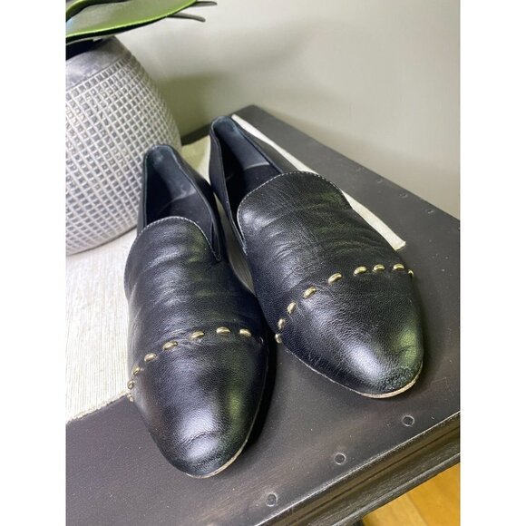 AGL Attilio Giusti Leombruni Black Leather Stud Venetian Loafers Size US 6 - Picture 5 of 10